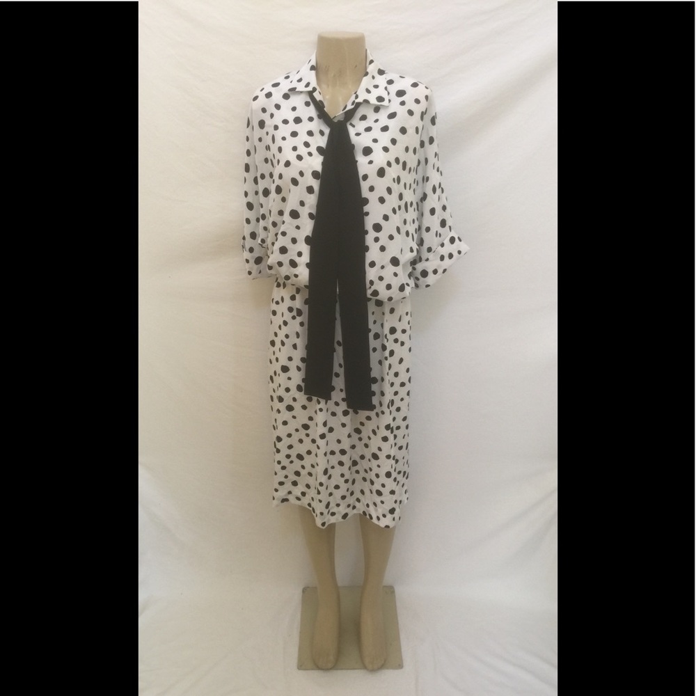 Liz Roberts Size 14 White W/Black Polka Dot Dress